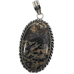 Handmade Silver Pendant with Dendritic Agate Cabochon